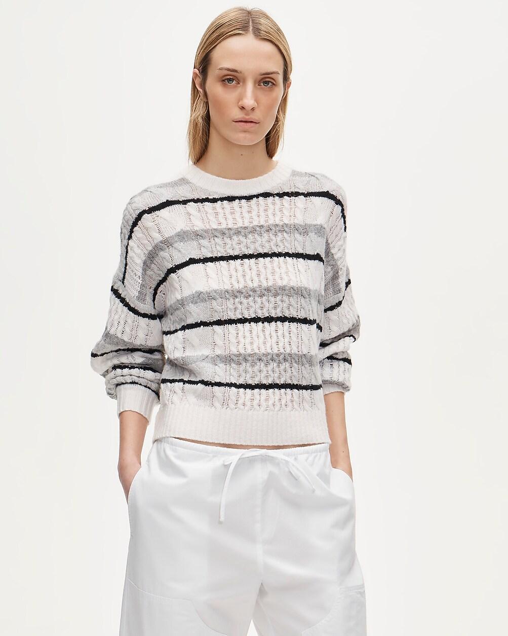 Cashmere cable-knit blouson-sleeve sweater in stripe by J.CREW