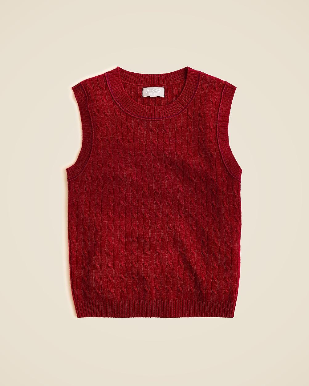 Cashmere cable-knit sweater shell with contrast trim by J.CREW
