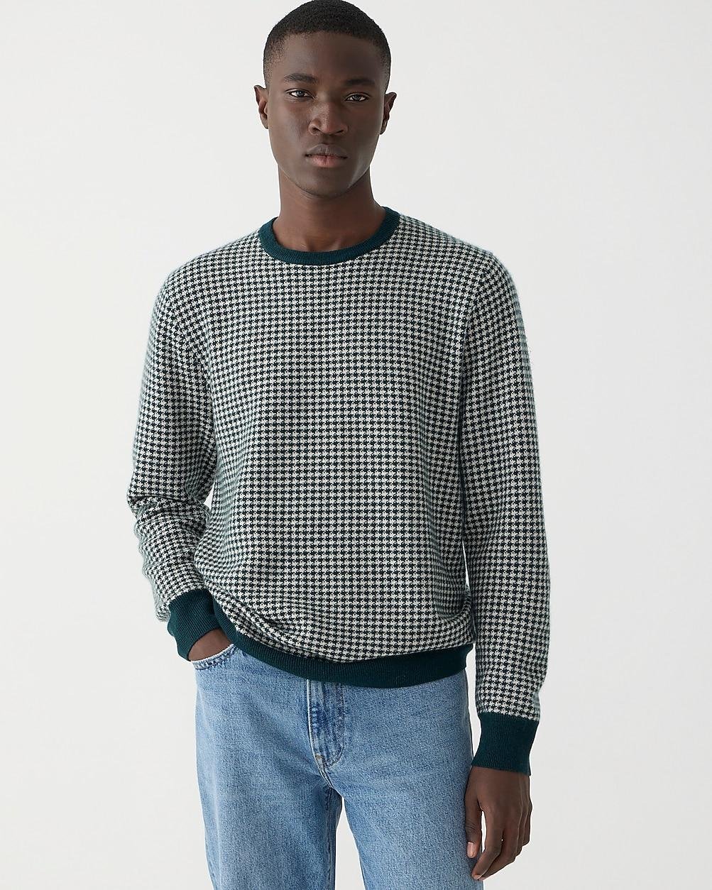Cashmere crewneck sweater in houndstooth by J.CREW
