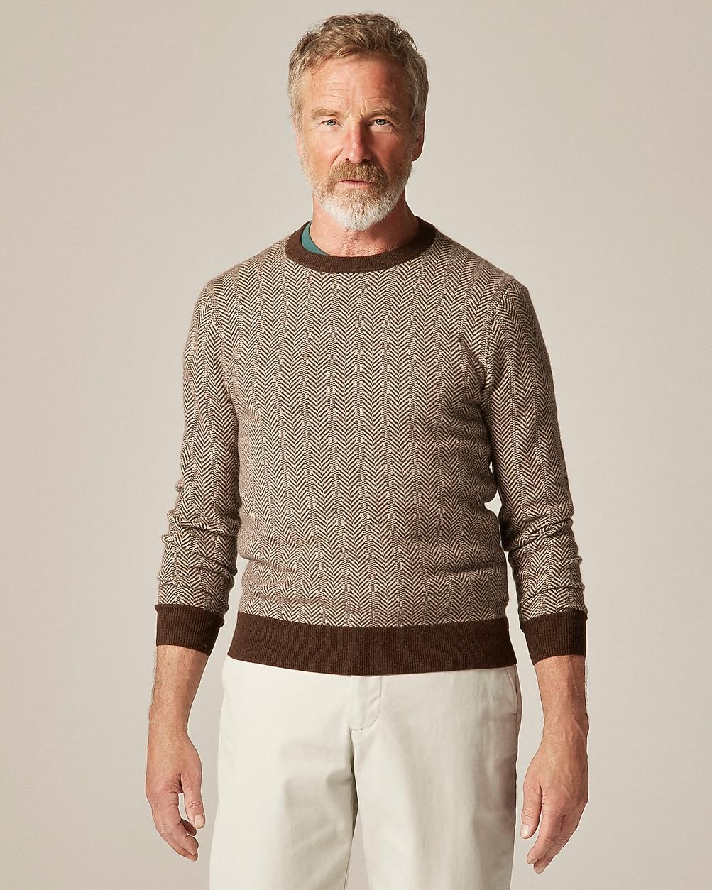 Cashmere crewneck sweater in jacquard herringbone by J.CREW