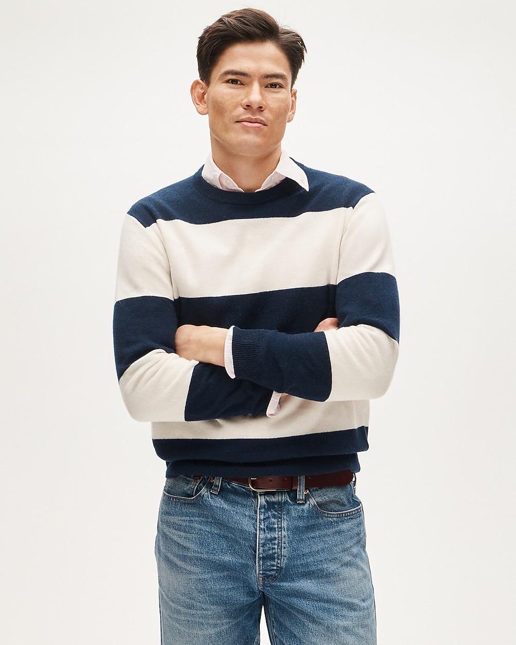 Cashmere crewneck sweater in rugby stripe by J.CREW