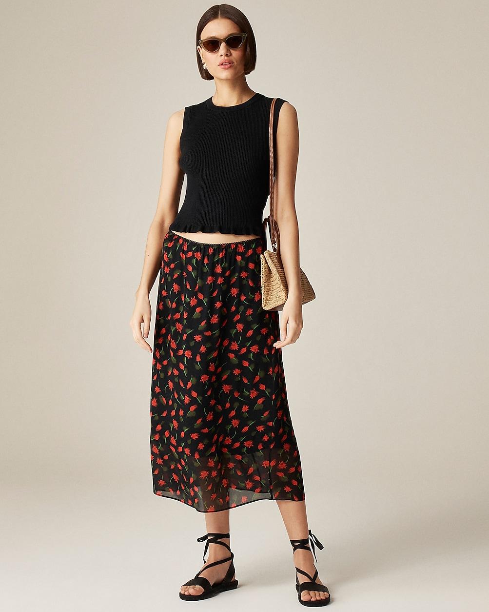 Chiffon slip skirt in painted daisy print by J.CREW