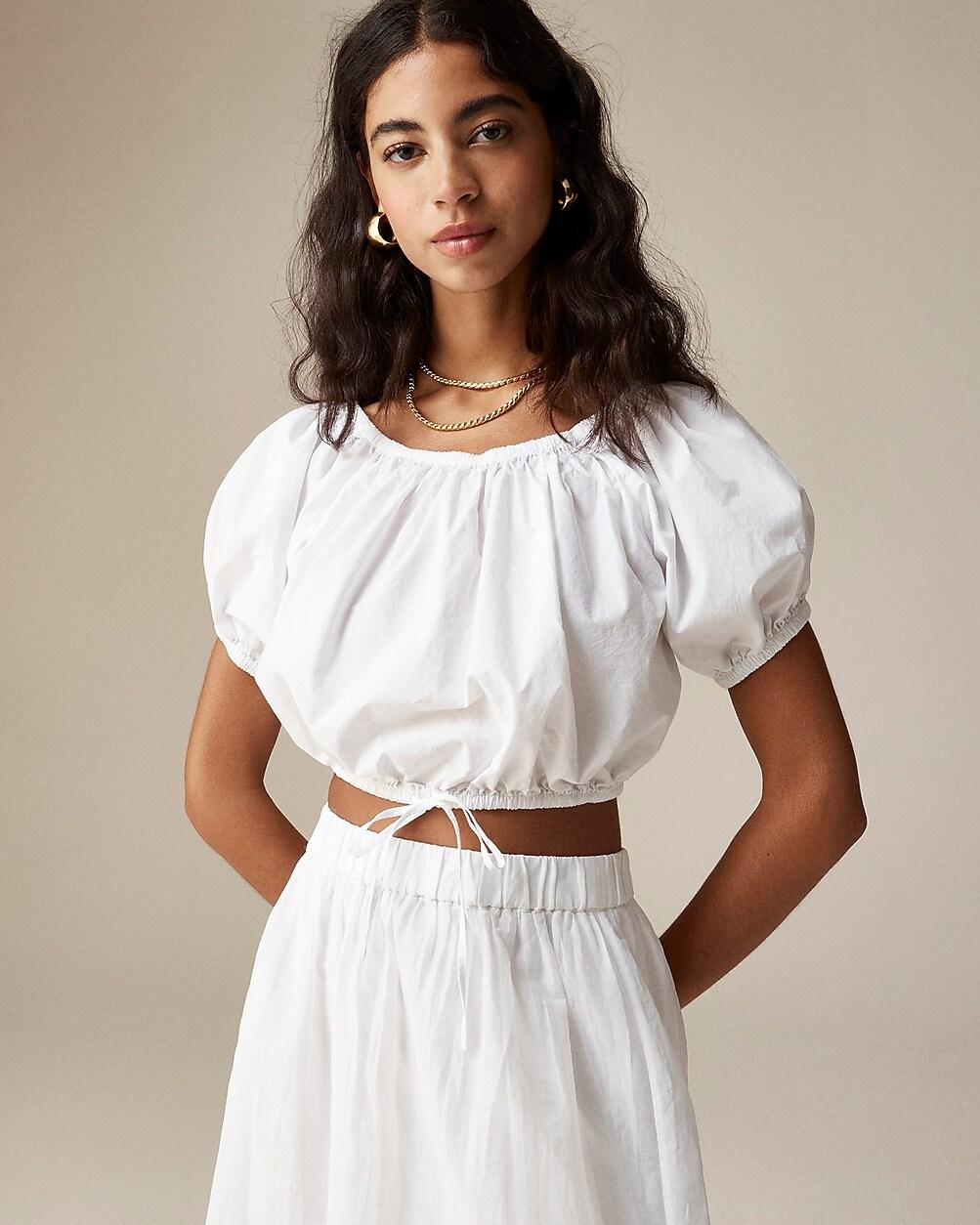 Cinched-waist cropped top in cotton poplin by J.CREW