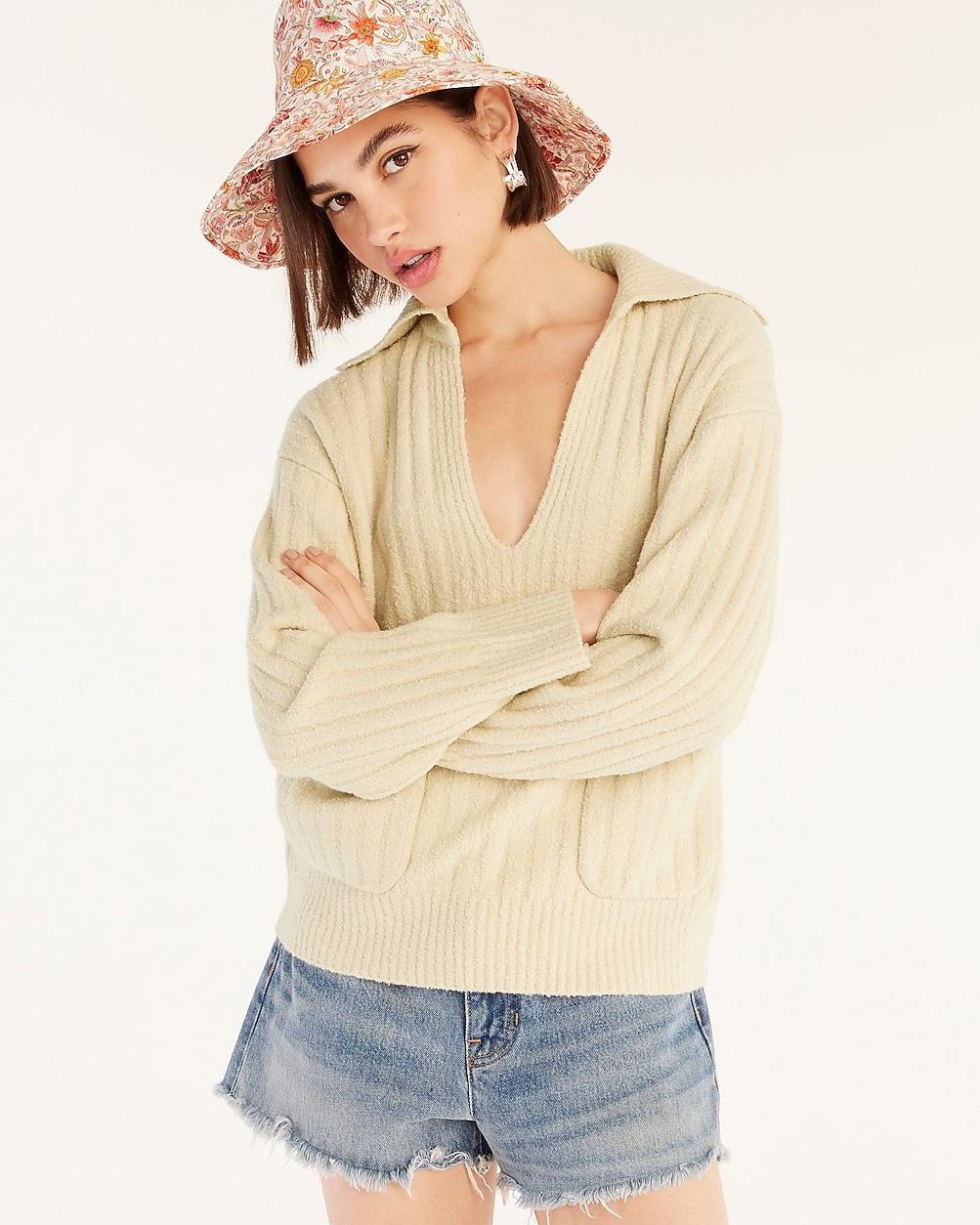 Collared cotton-blend bouclé beach sweater by J.CREW