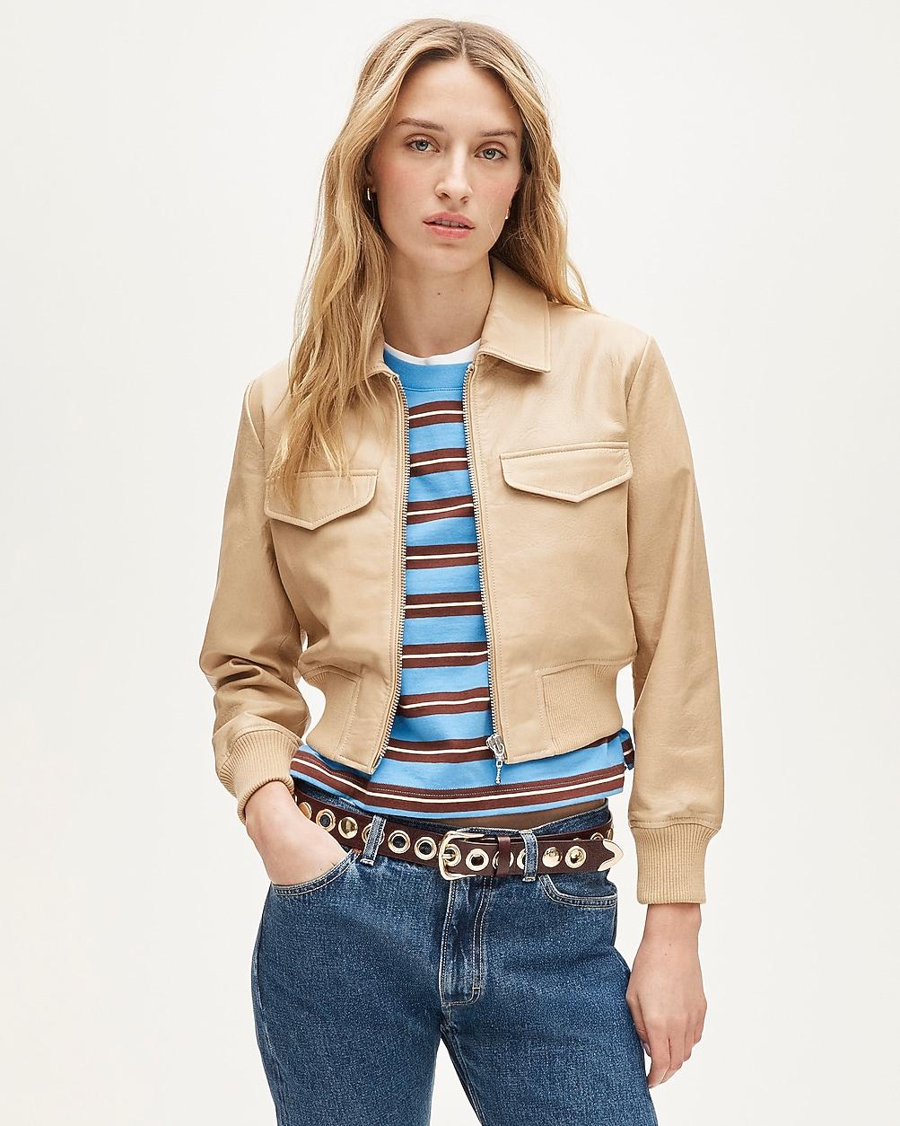 Collection cropped flight jacket in leather by J.CREW