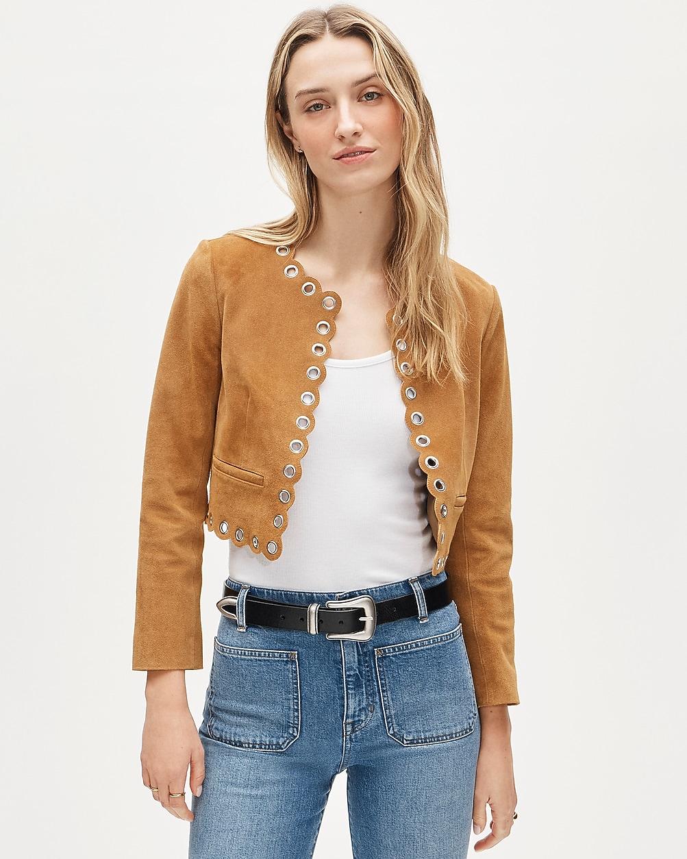Collection cropped grommet lady jacket in suede by J.CREW