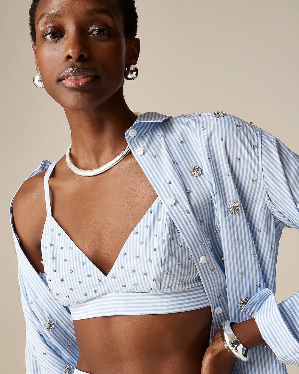 Collection embellished bra top in stripe by J.CREW