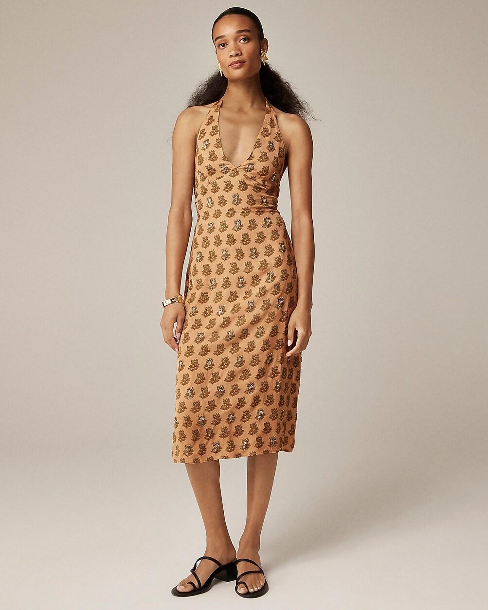 Collection embellished halter dress in tonal tulip block print by J.CREW Collection embellished halter dress in tonal tulip block print by J.CREW
