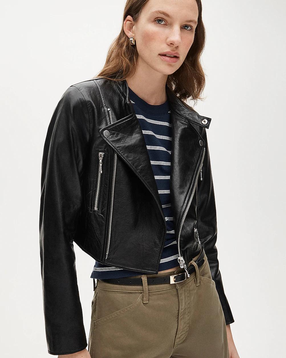 Collection shrunken leather moto jacket by J.CREW