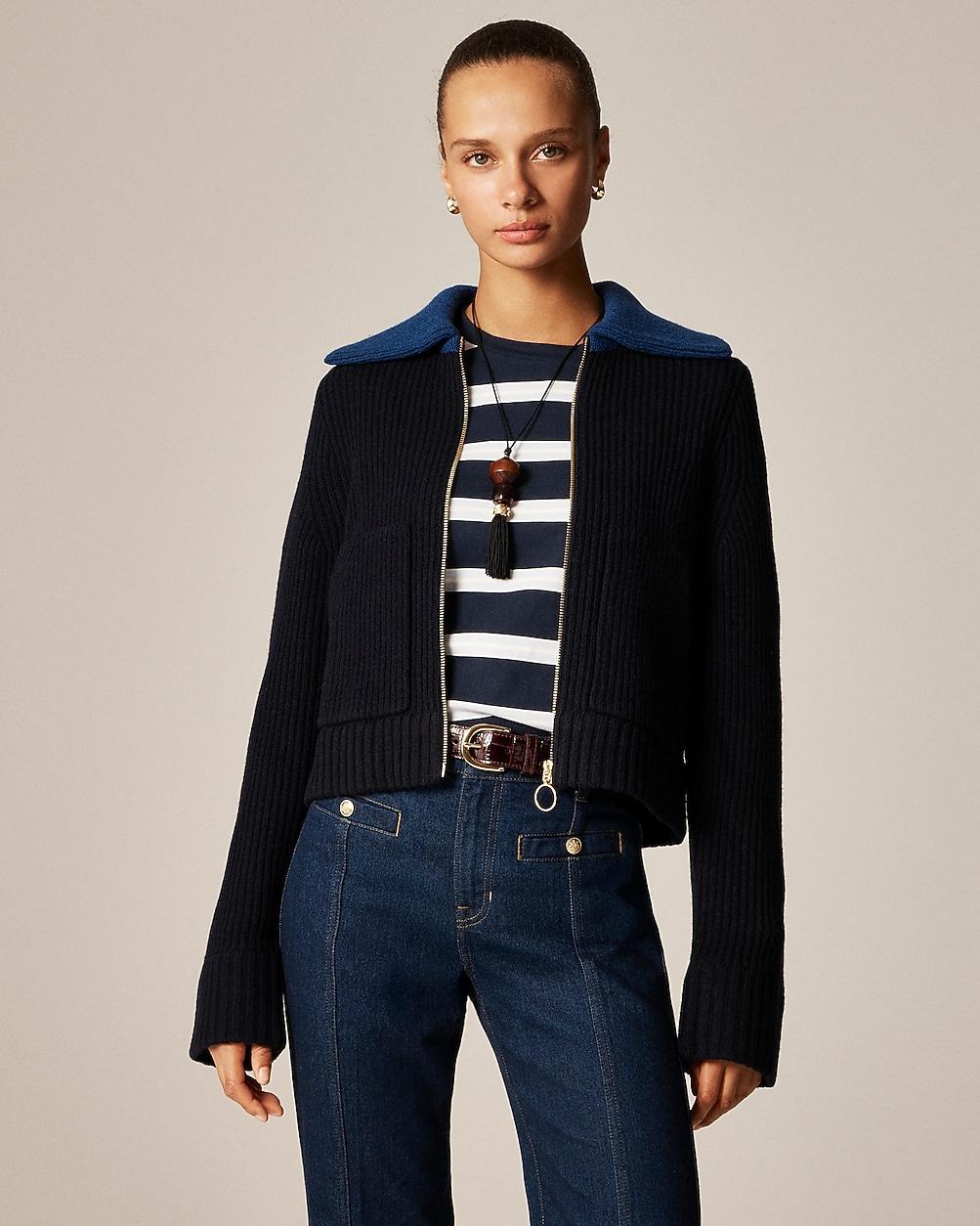 Colorblock collared full-zip sweater in wool by J.CREW