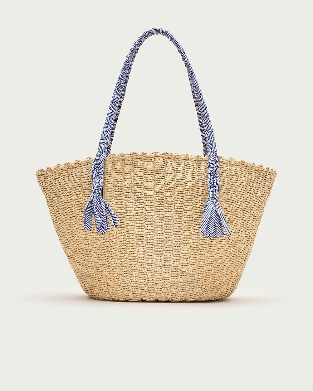 Como handwoven straw tote with gingham handles by J.CREW