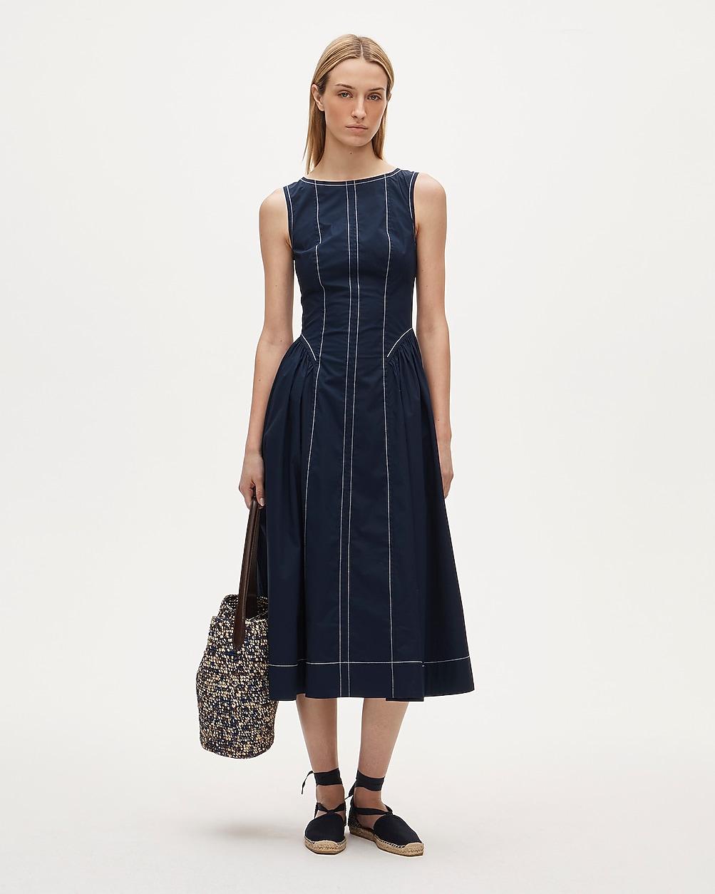 Contrast-stitch midi dress in cotton-blend poplin by J.CREW