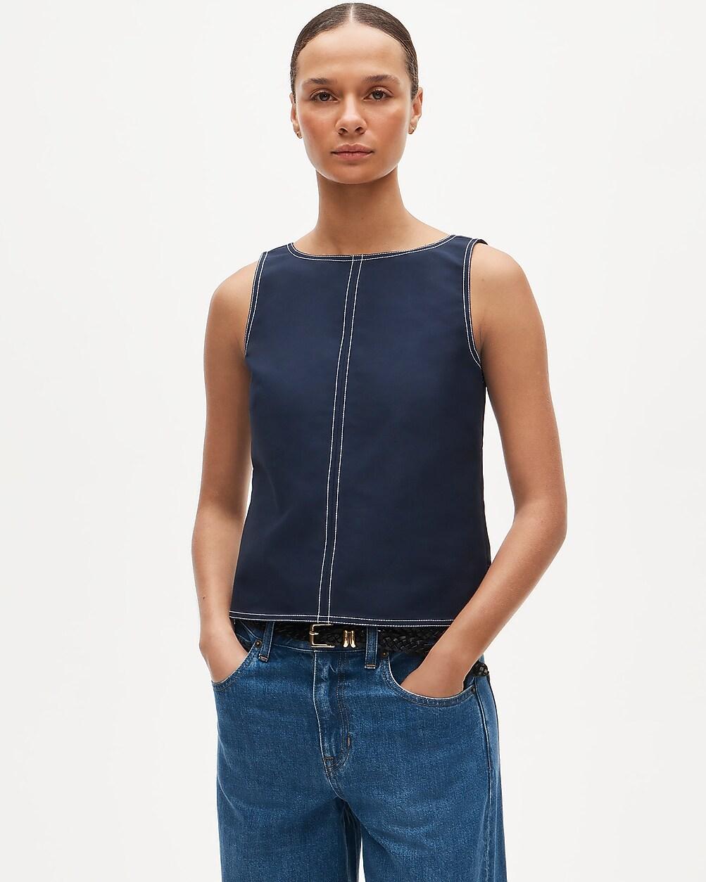 Contrast-stitch shell top in double cotton poplin by J.CREW