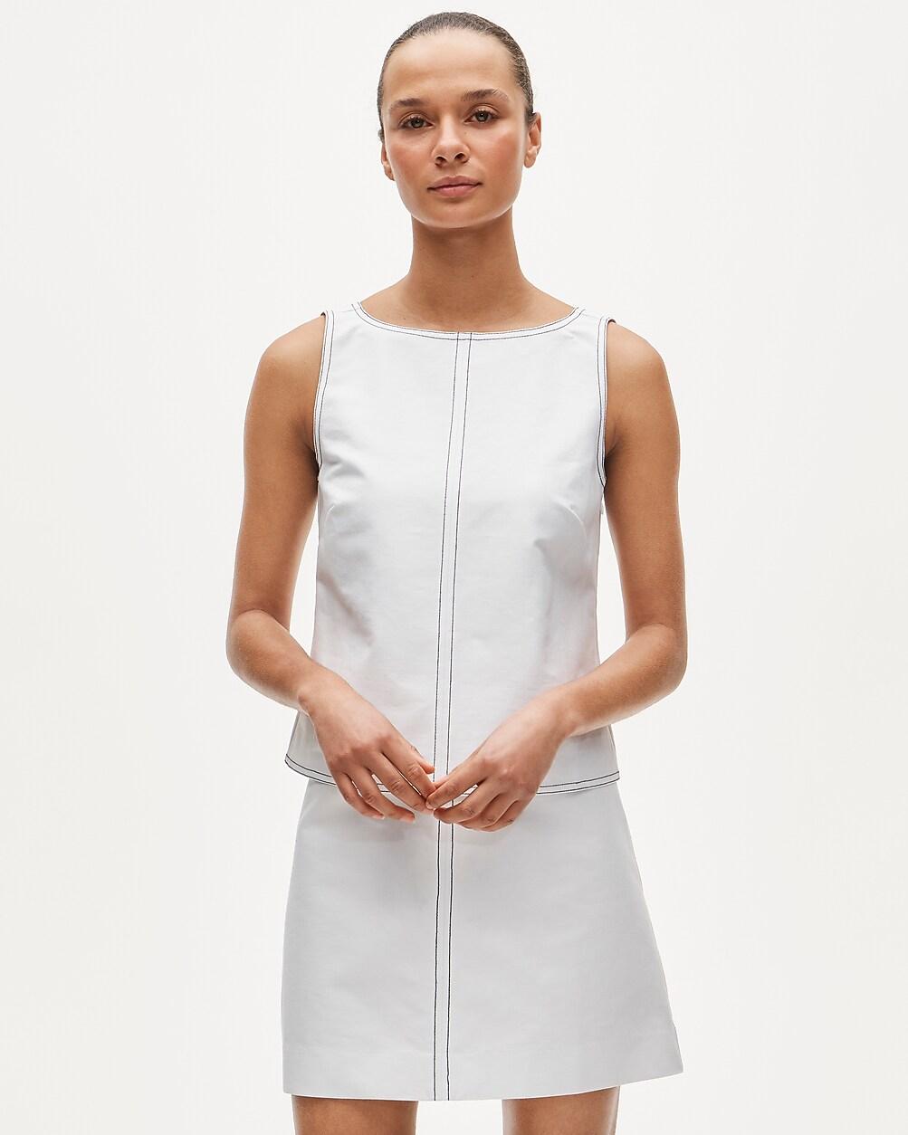 Contrast-stitch shell top in double cotton poplin by J.CREW