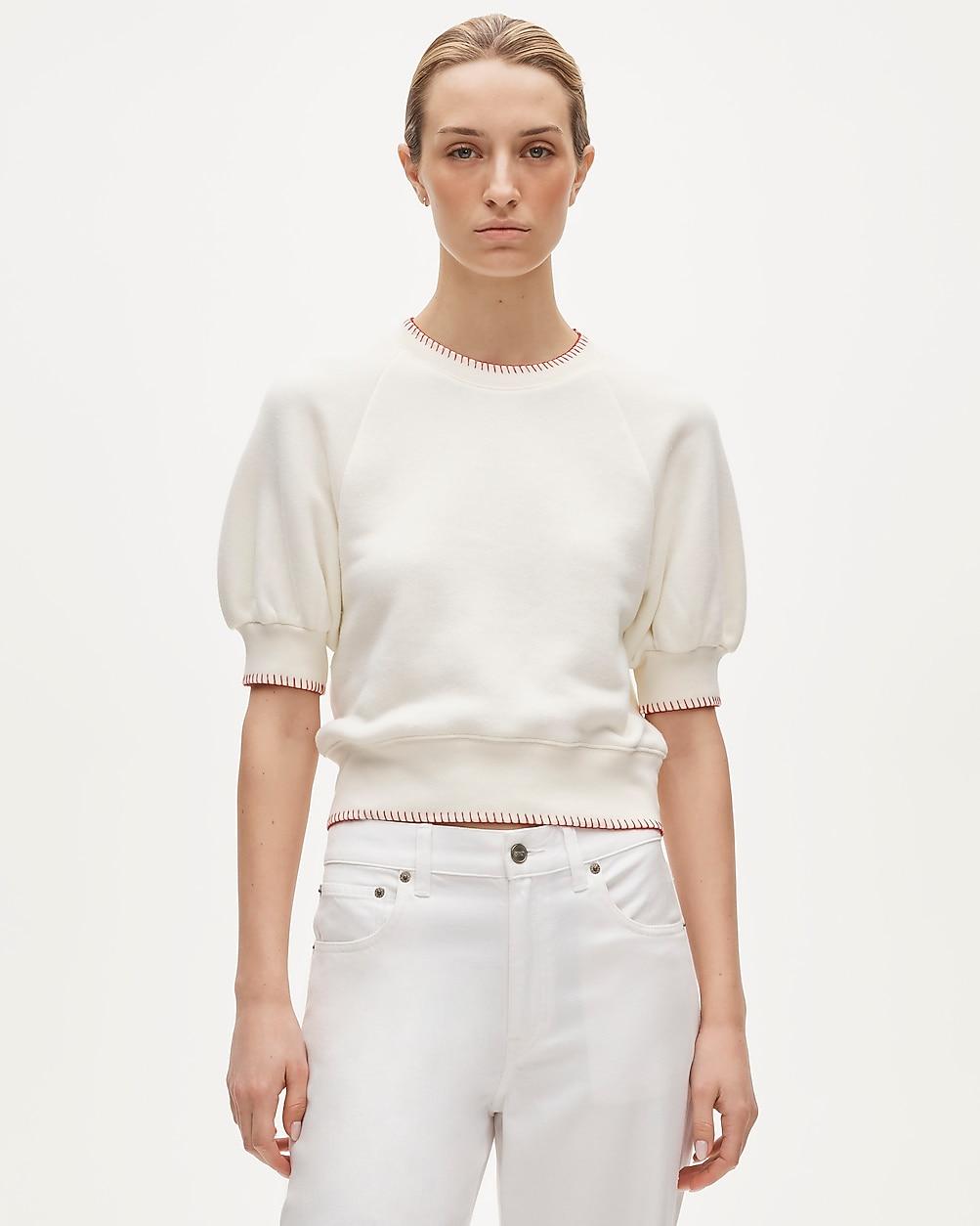 Contrast-trim heritage terry puff-sleeve sweatshirt by J.CREW