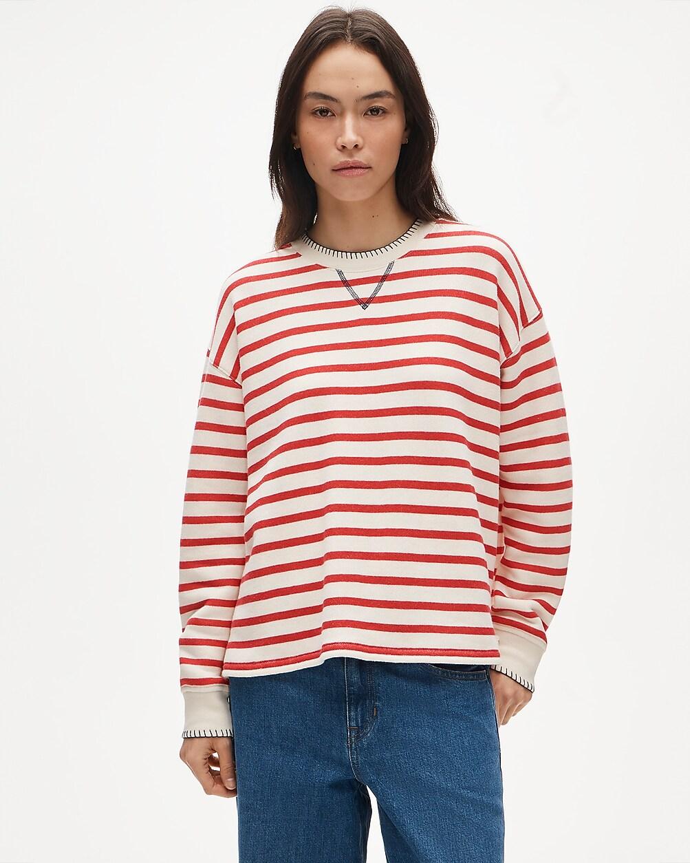 Contrast-trim heritage terry relaxed crewneck sweatshirt in stripe by J.CREW