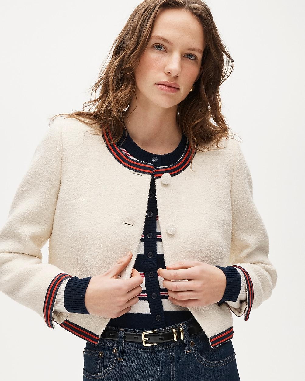 Contrast-trim lady jacket in bouclé tweed by J.CREW
