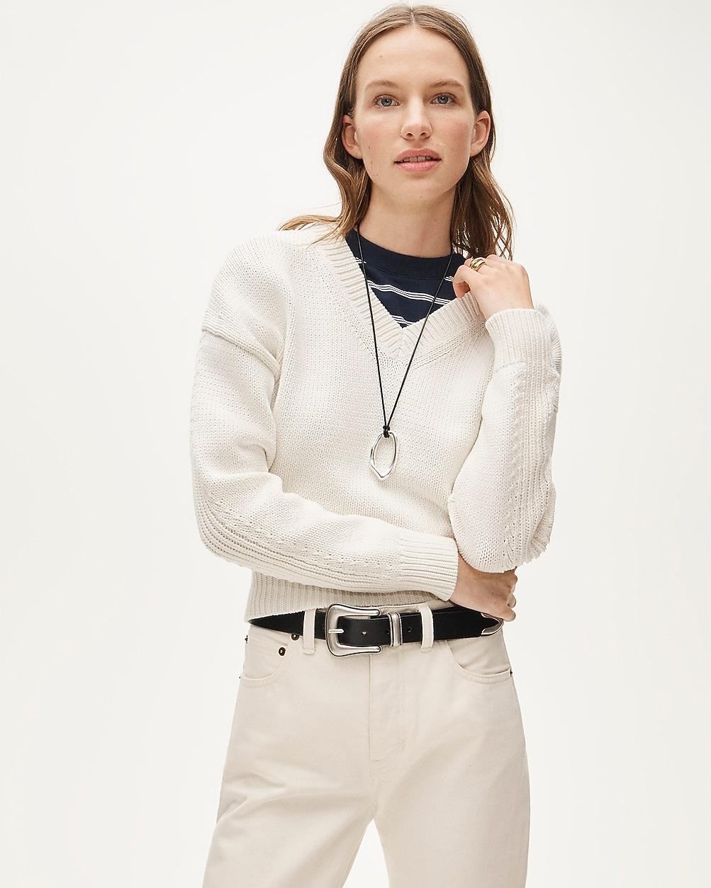 Cotton-blend V-neck pullover sweater by J.CREW