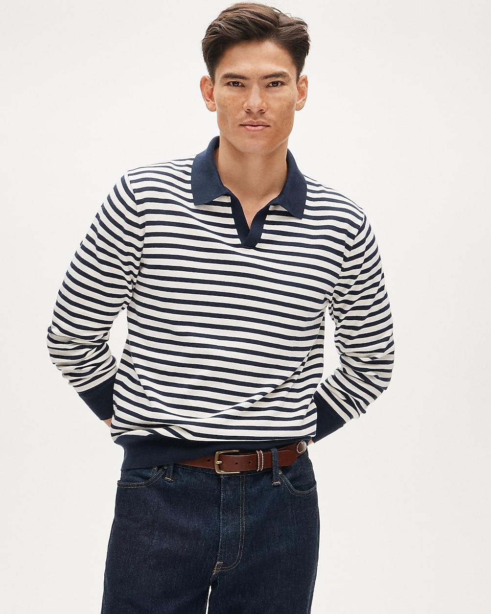 Cotton johnny-collar sweater-polo in stripe by J.CREW