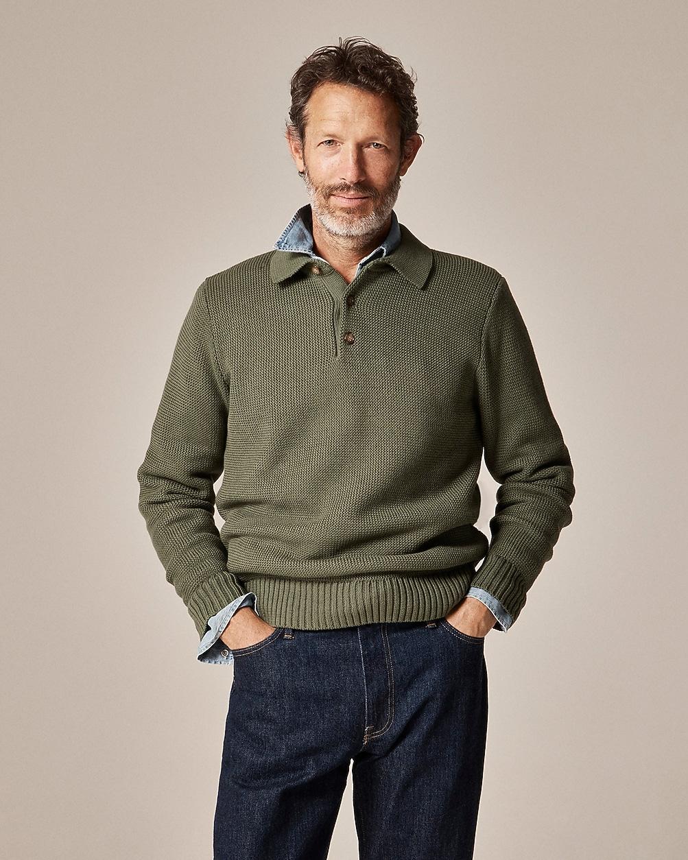 Cotton racking-stitch sweater-polo by J.CREW