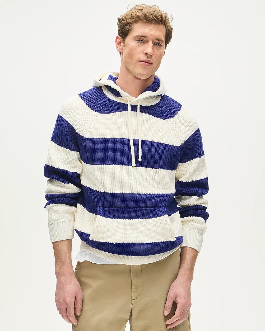 Cotton rib-knit hoodied sweater in stripe by J.CREW