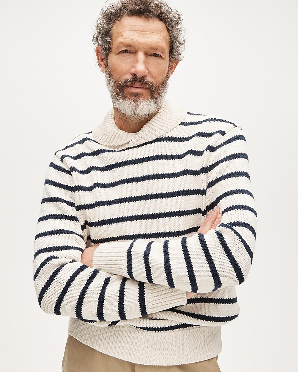 Cotton shawl-collar sweater in stripe by J.CREW