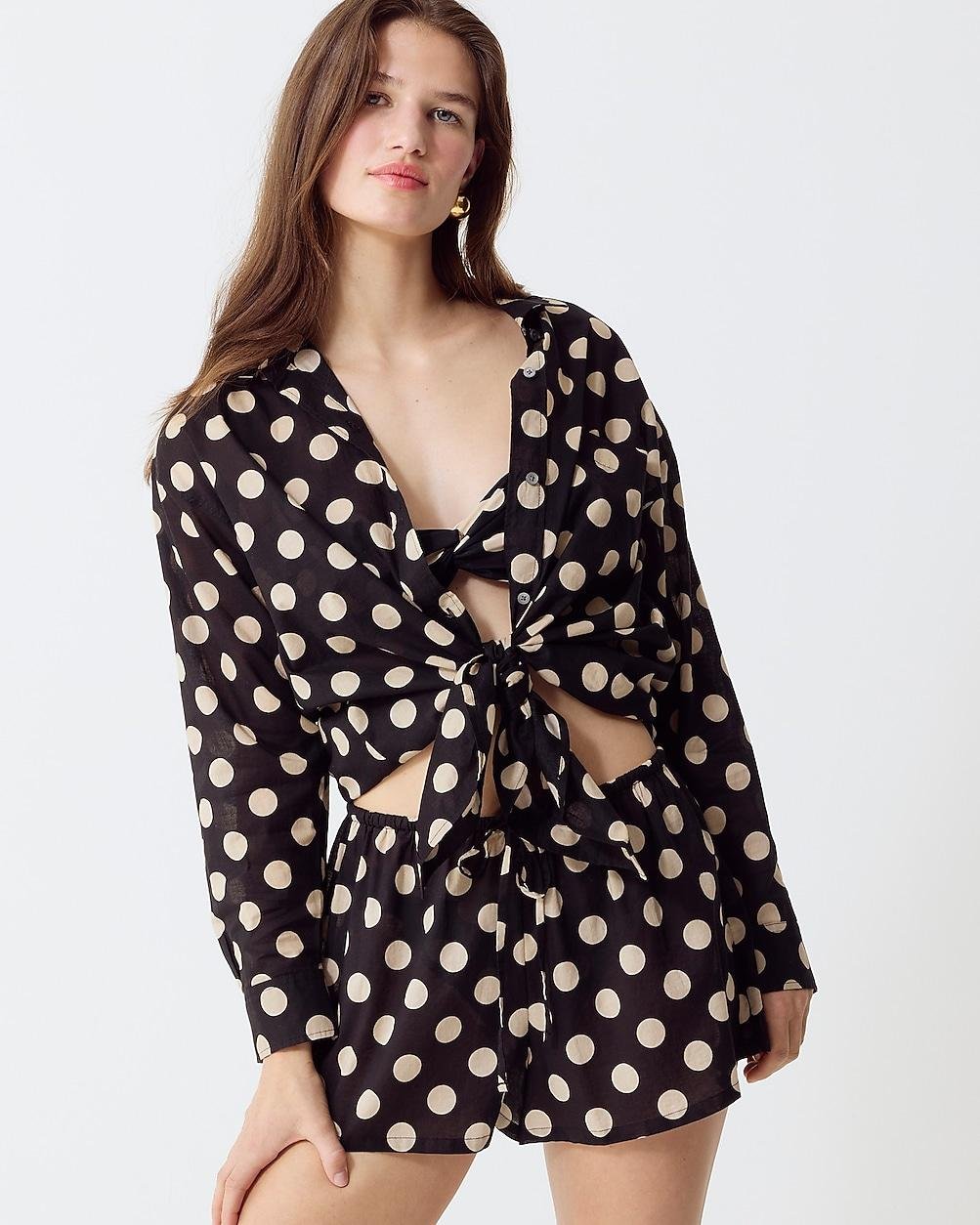 Cotton voile beach shirt in dot print by J.CREW