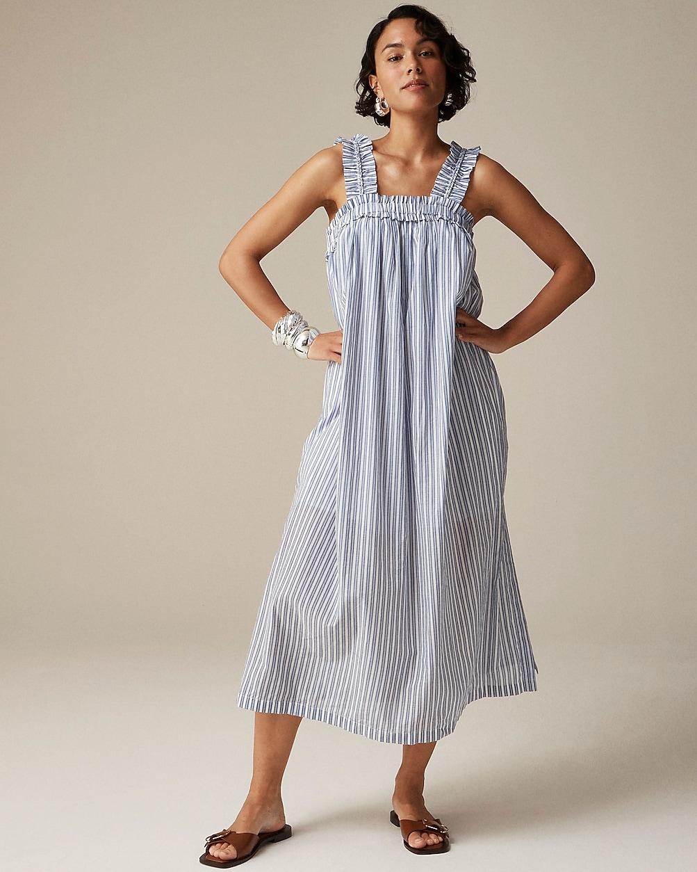 Cotton voile ruffle-trim shift dress in stripe by J.CREW Cotton voile ruffle-trim shift dress in stripe by J.CREW