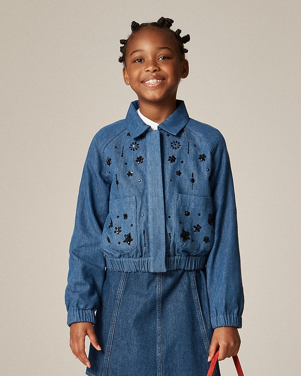 Crewcuts Collection embellished cropped jacket in drapey denim by J.CREW