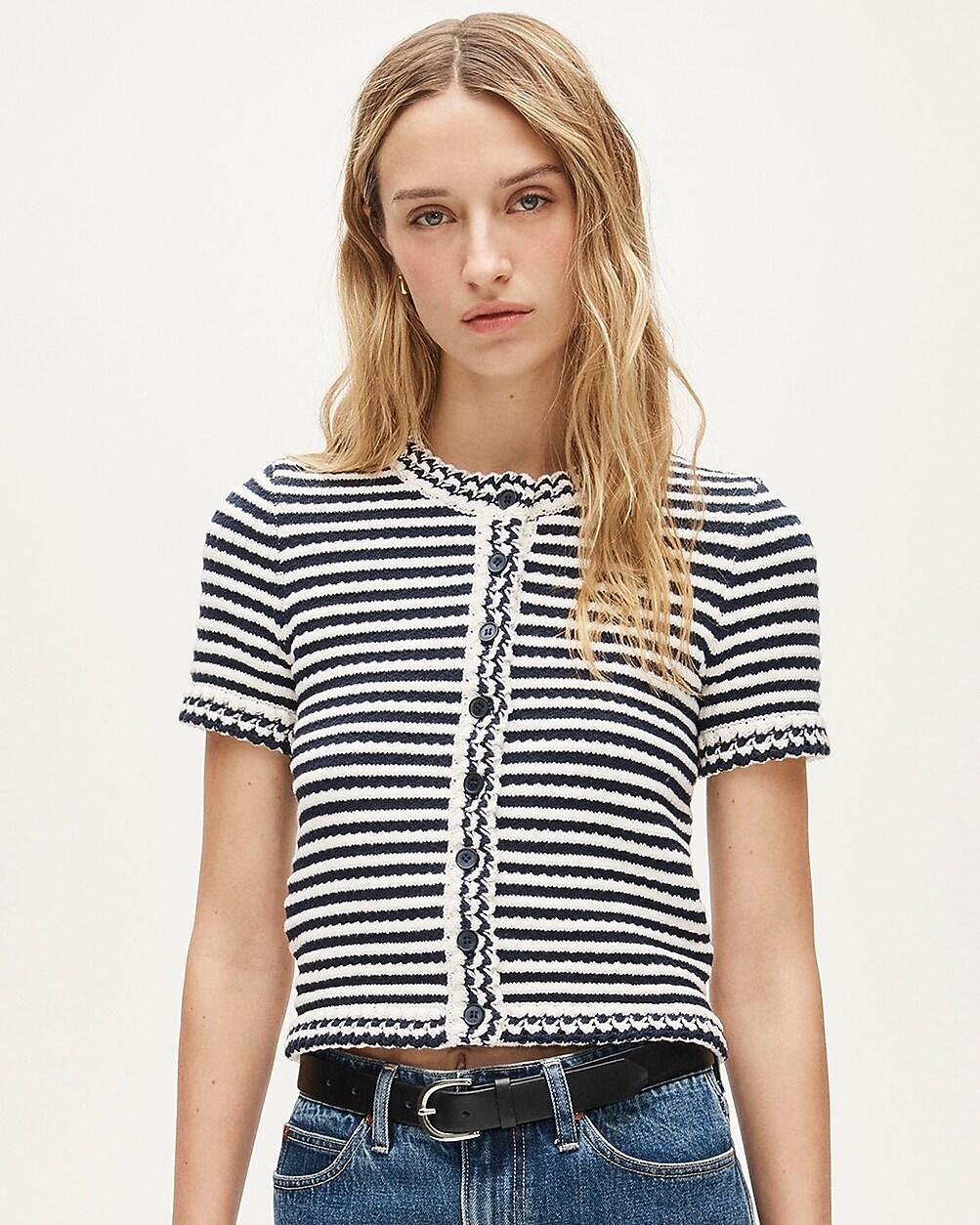 Crochet short-sleeve cardigan in stripe by J.CREW