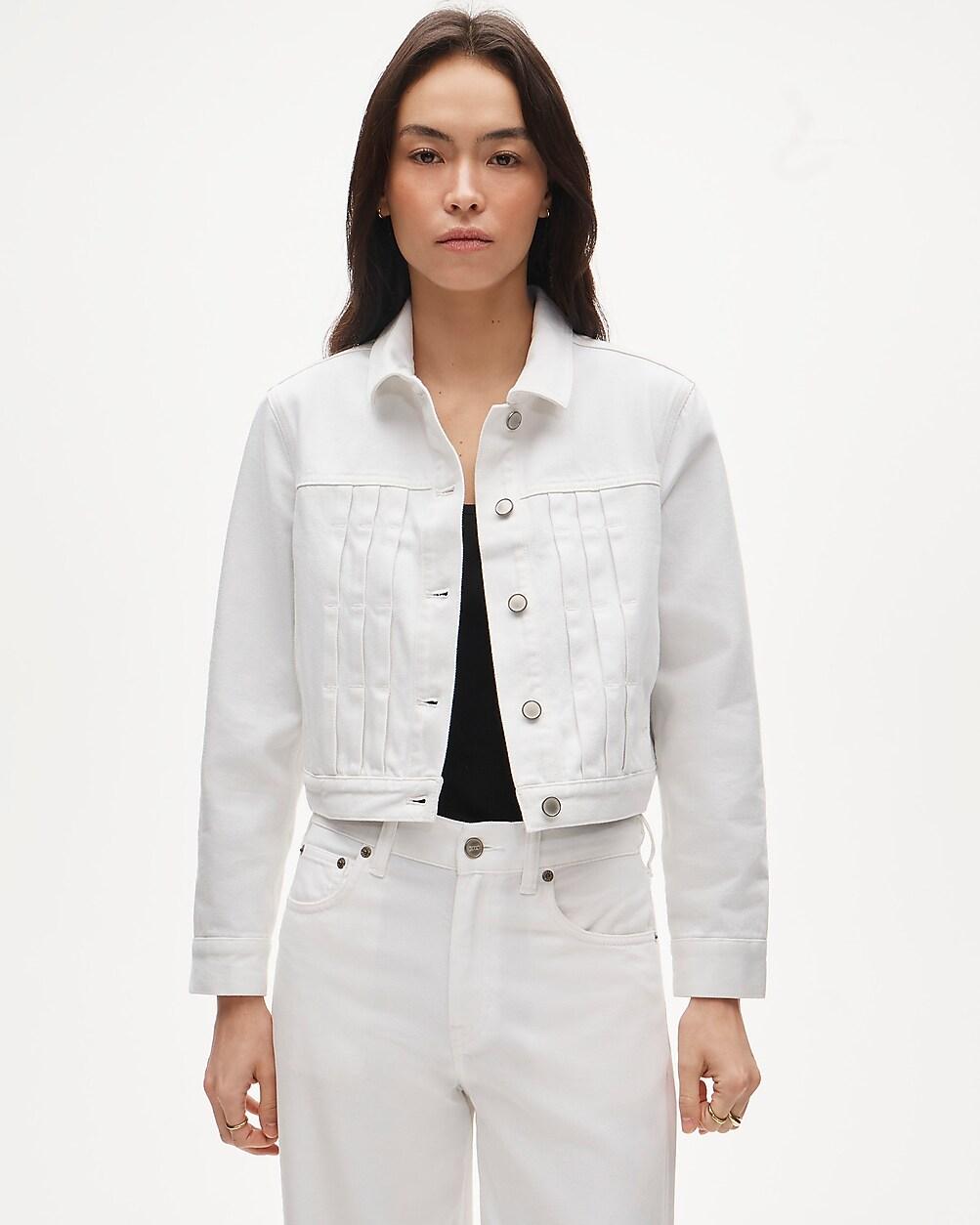 Cropped denim jacket with pintucks by J.CREW