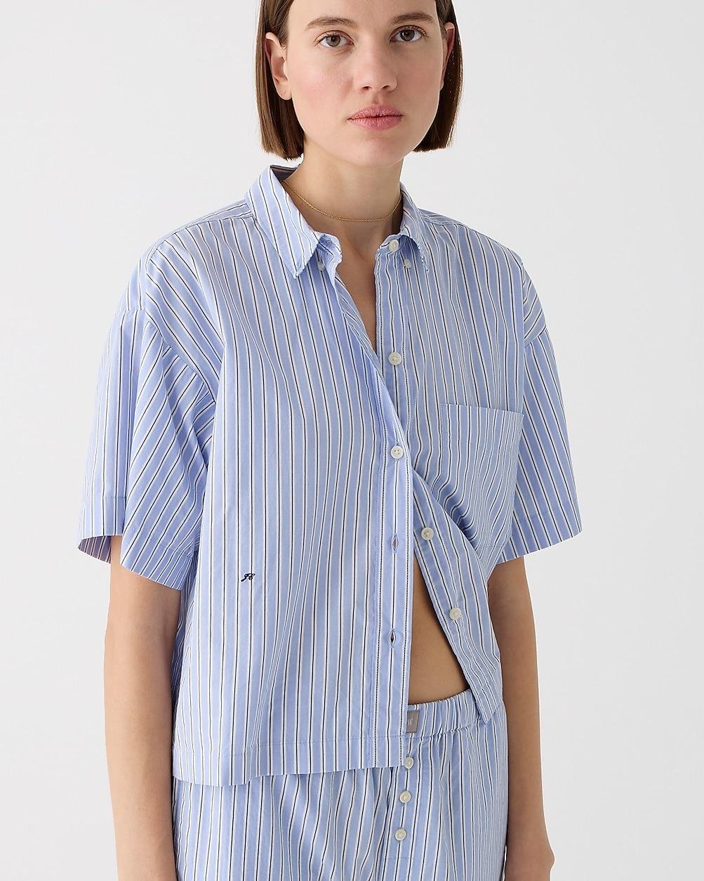 Cropped short-sleeve pajama pant set in stripe by J.CREW