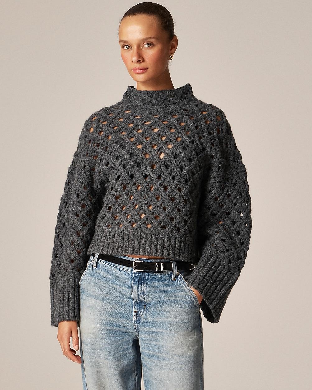 Cross-cable mockneck sweater in wool blend by J.CREW