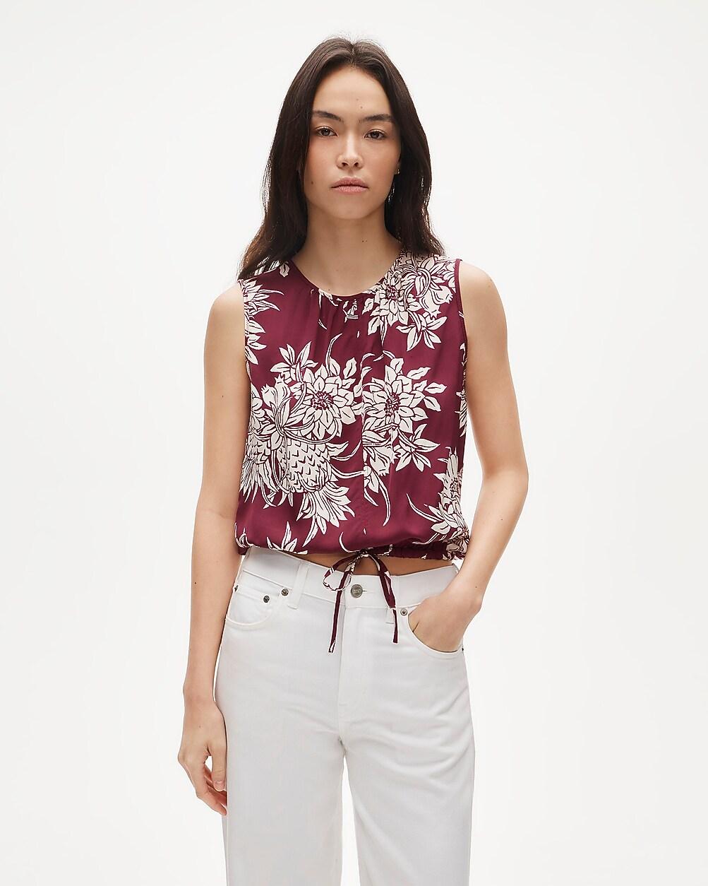 Drawstring-waist tank top in pineapple garden sateen by J.CREW