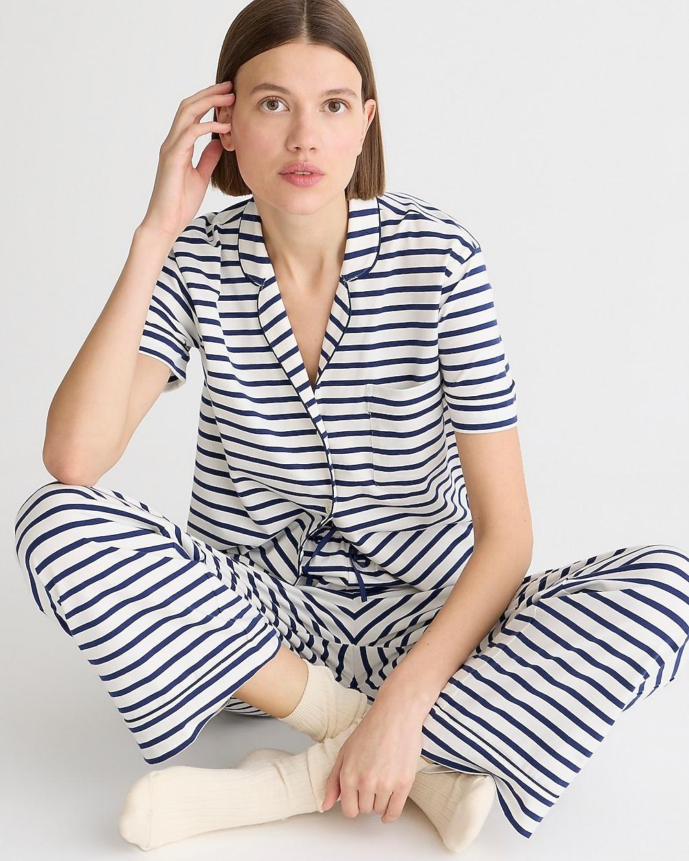 Dreamy cotton-blend short-sleeve pajama pant set in stripe by J.CREW