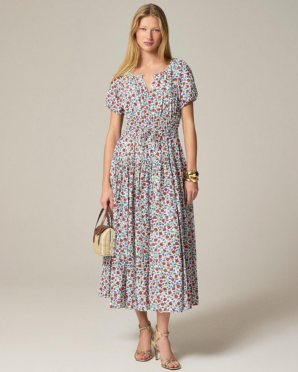 Elena puff-sleeve dress in floral crepe de chine by J.CREW Elena puff-sleeve dress in floral crepe de chine by J.CREW