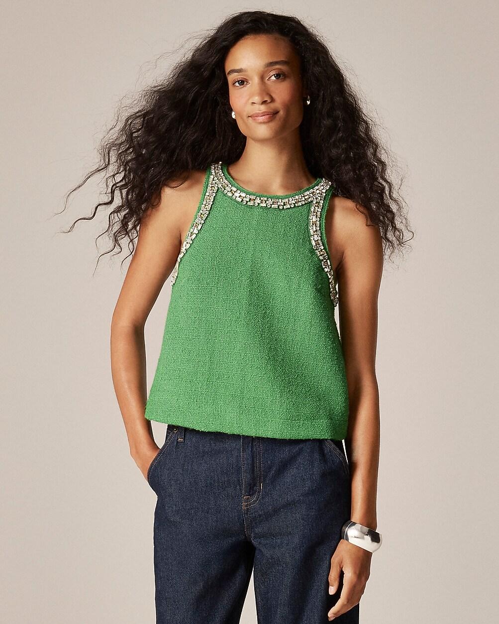 Embellished tweed tank top by J.CREW