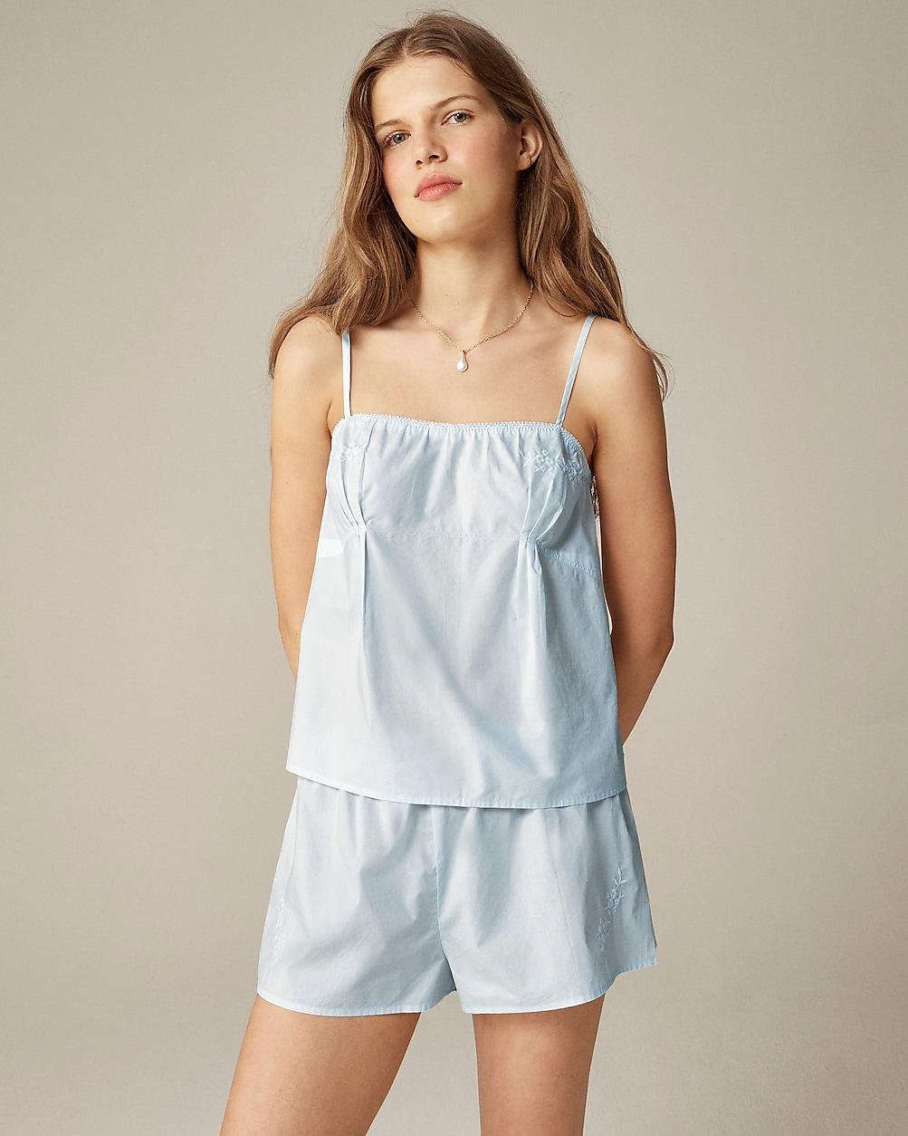 Embroidered camisole and pajama short set in cotton poplin by J.CREW Embroidered camisole and pajama short set in cotton poplin by J.CREW