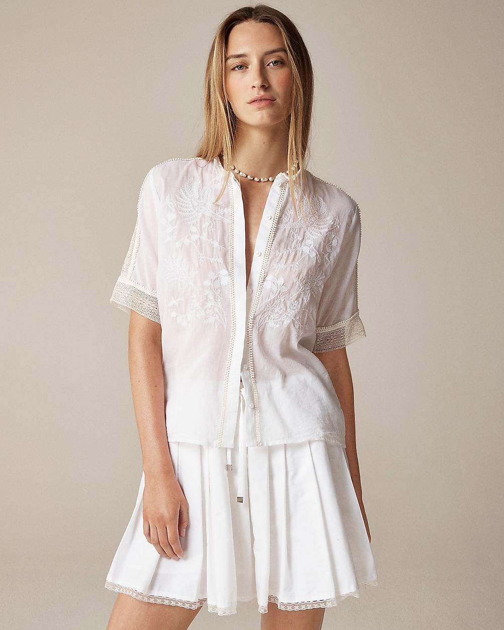 Embroidered lace-trim button-up shirt by J.CREW