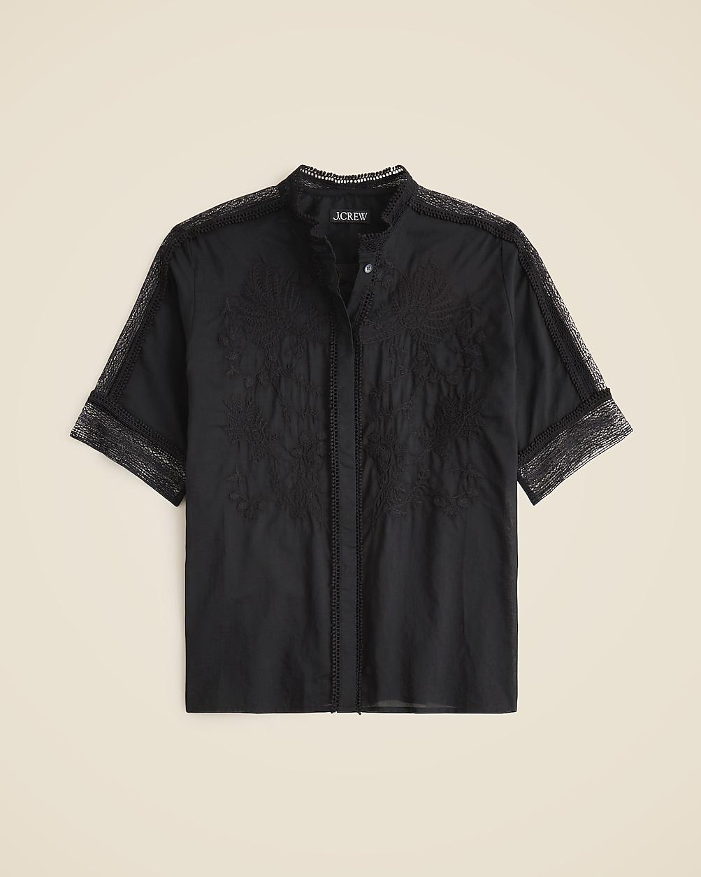Embroidered lace-trim button-up shirt by J.CREW