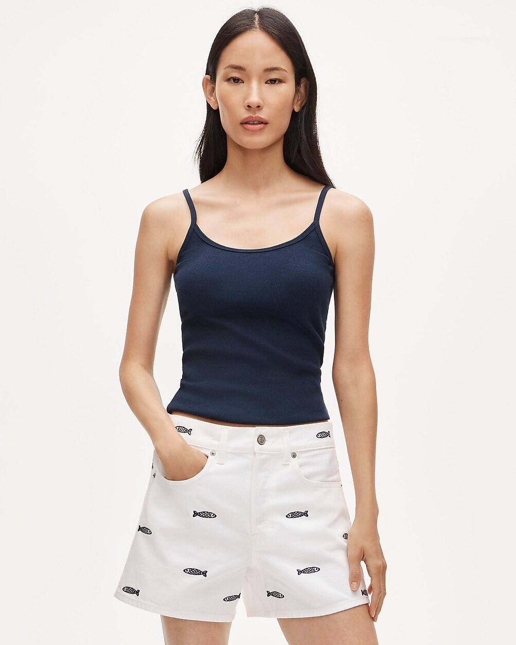 Embroidered mid-rise A-line denim short by J.CREW