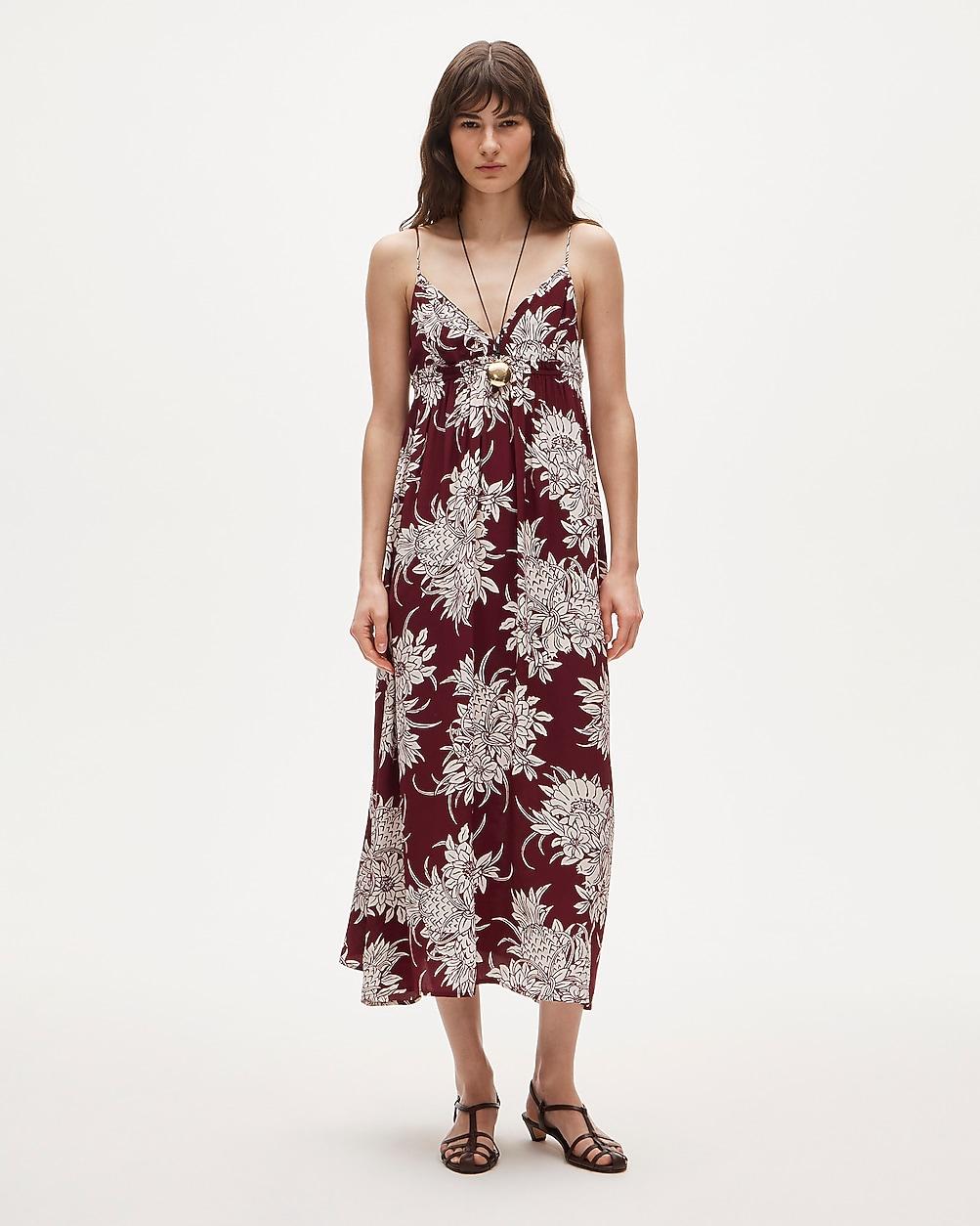 Empire-waist midi dress in pineapple garden-print crepe de chine by J.CREW