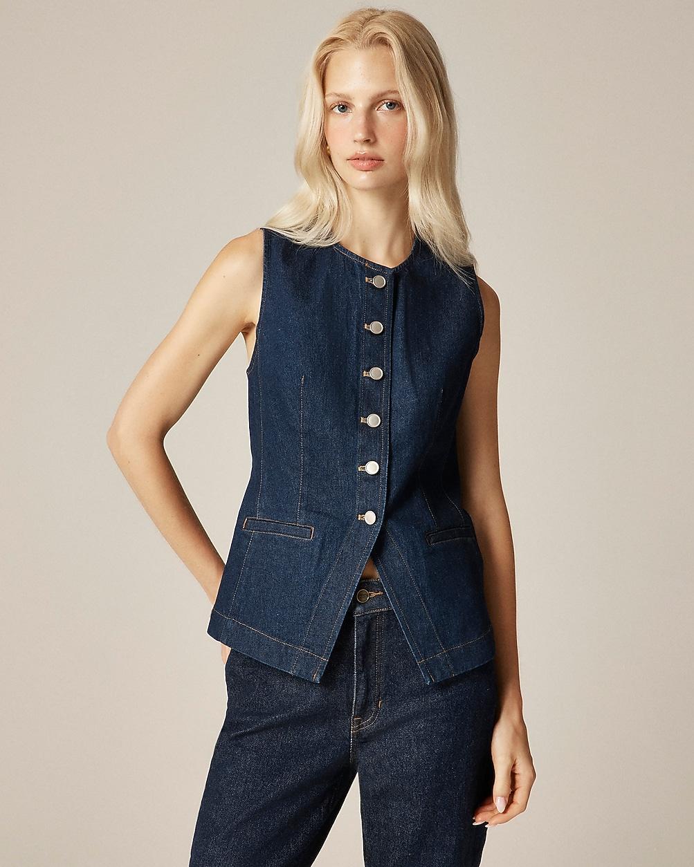 Essential cutaway vest in denim by J.CREW
