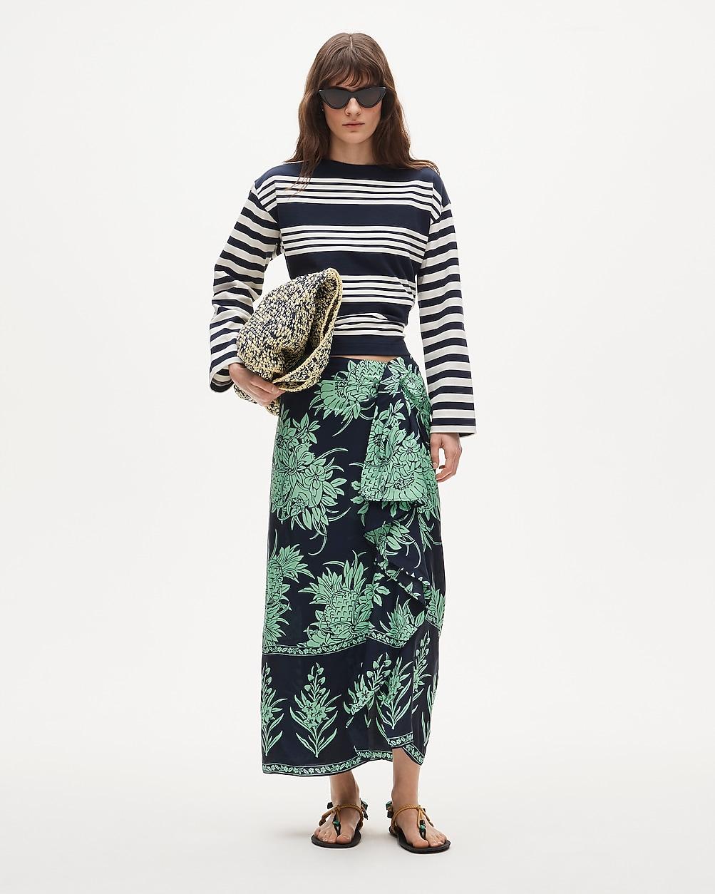 Faux-wrap skirt in pineapple garden-print viscose twill by J.CREW