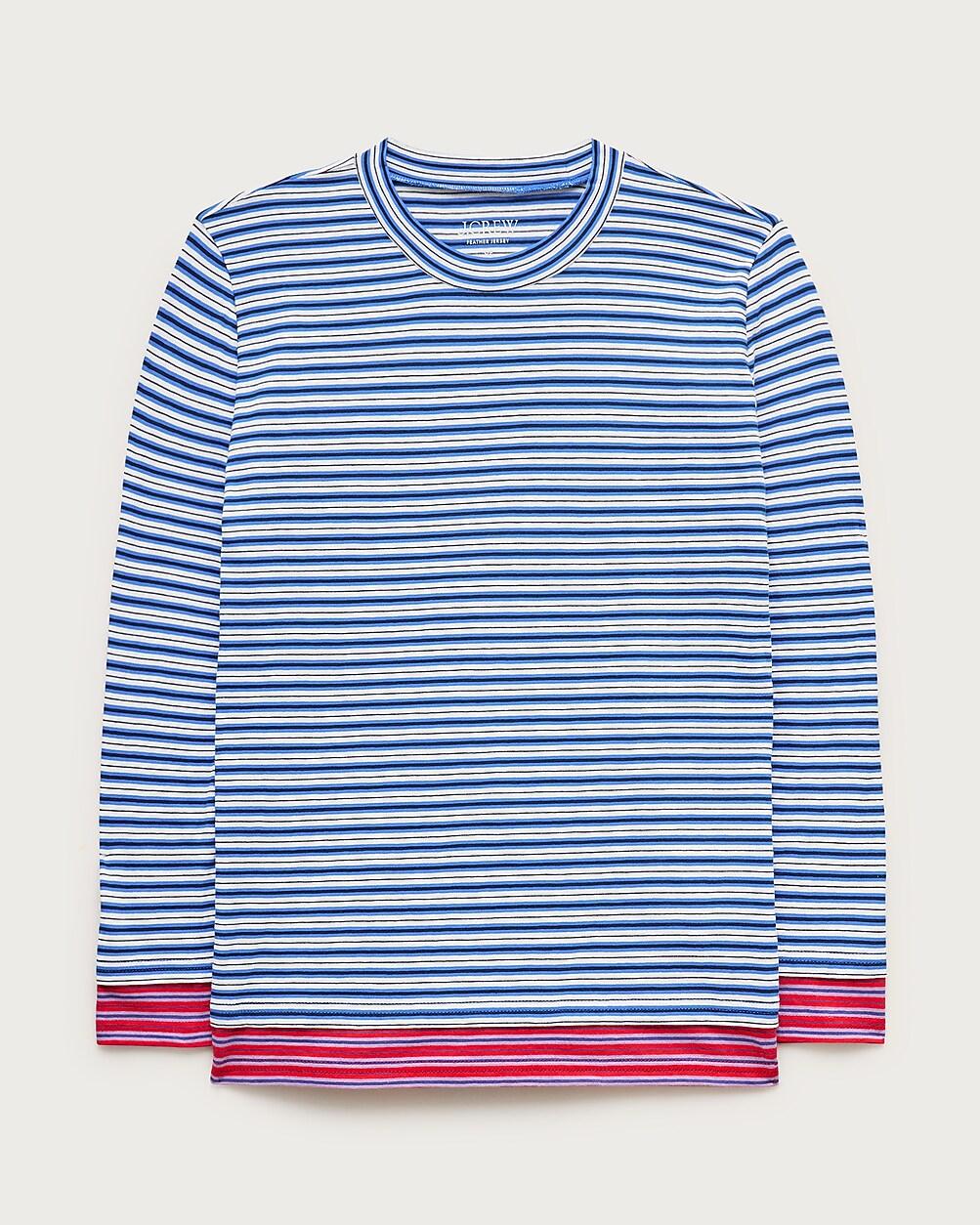 Feather jersey three-quarter sleeve shirt in contrast stripe by J.CREW