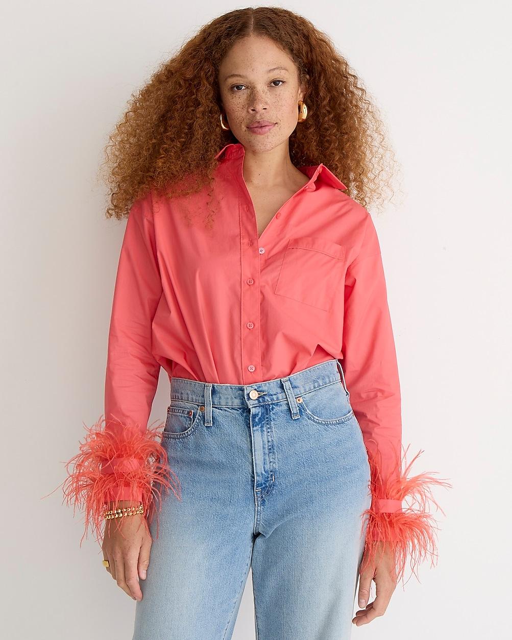 Feather-trim cotton poplin button-up shirt with collar by J.CREW Feather-trim cotton poplin button-up shirt with collar by J.CREW