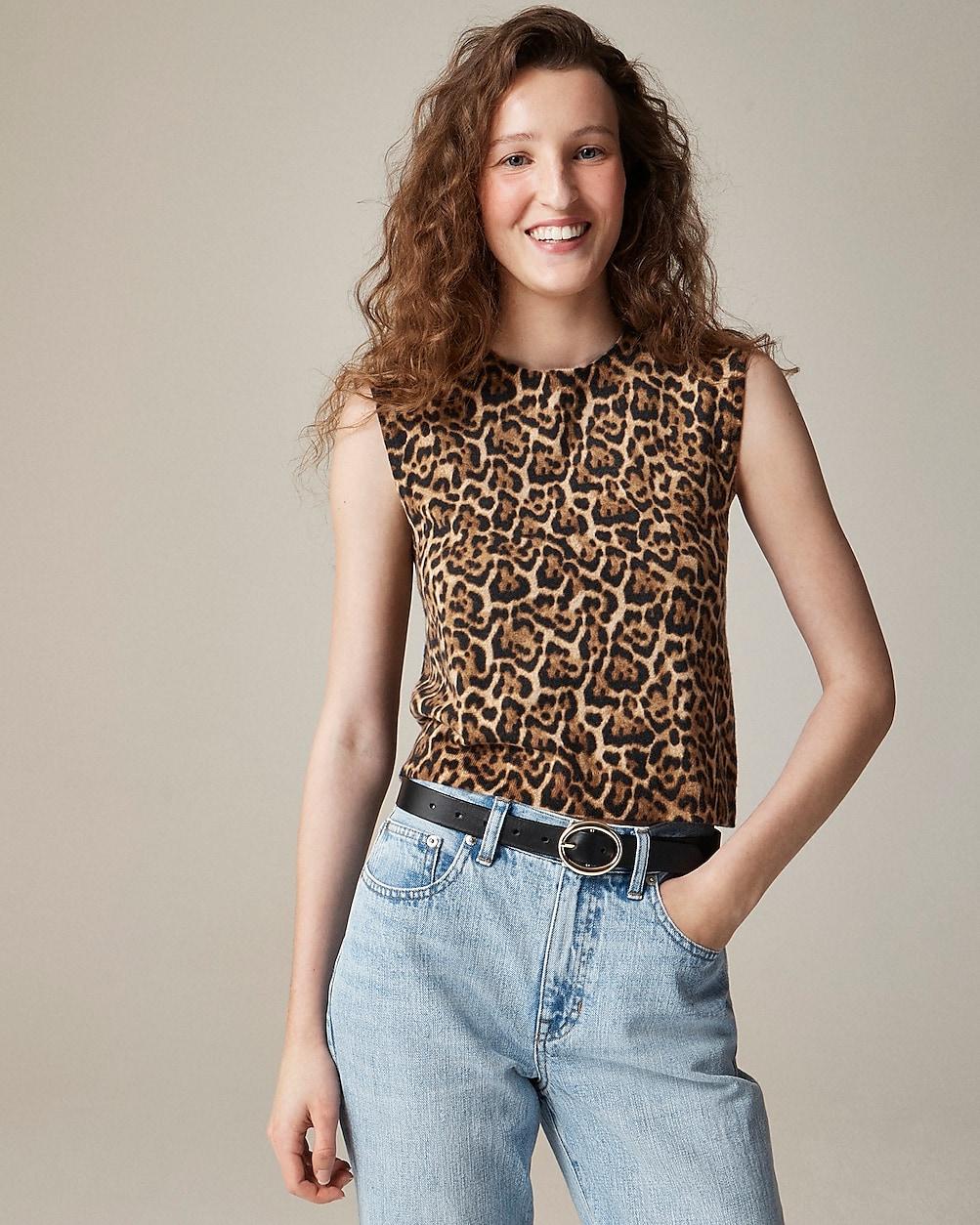 Featherweight cashmere-blend sweater shell in leopard print by J.CREW
