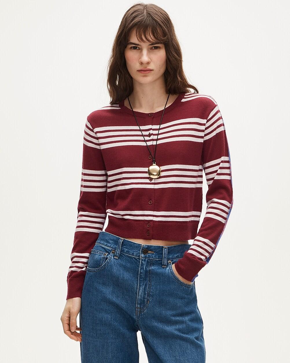 Featherweight cashmere cardigan in mixed stripe by J.CREW