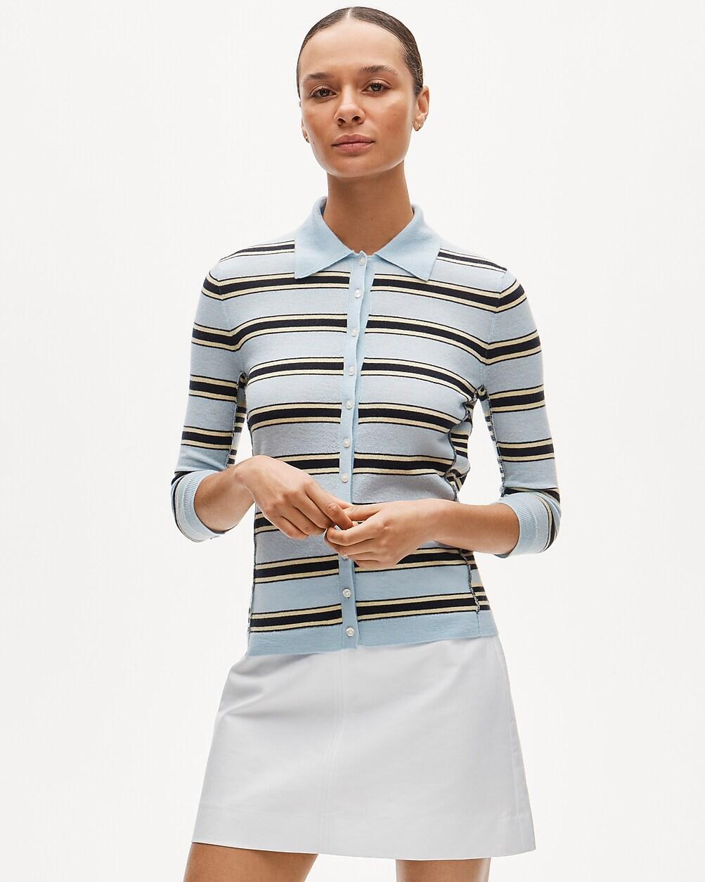 Featherweight cashmere collared cardigan in mixed stripe by J.CREW