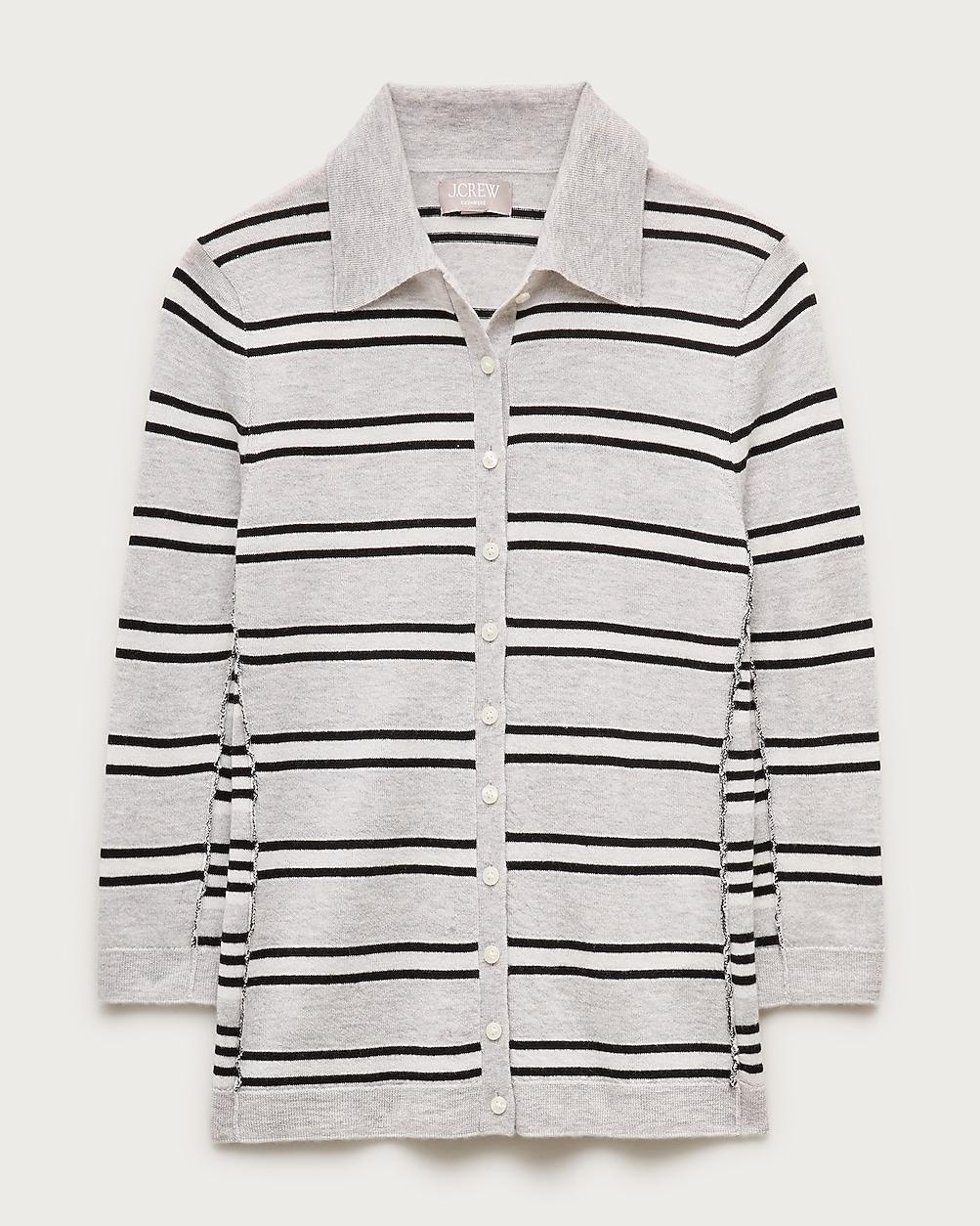 Featherweight cashmere collared cardigan in mixed stripe by J.CREW